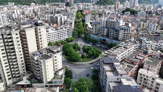 广东云浮城市交通圆形转盘航拍