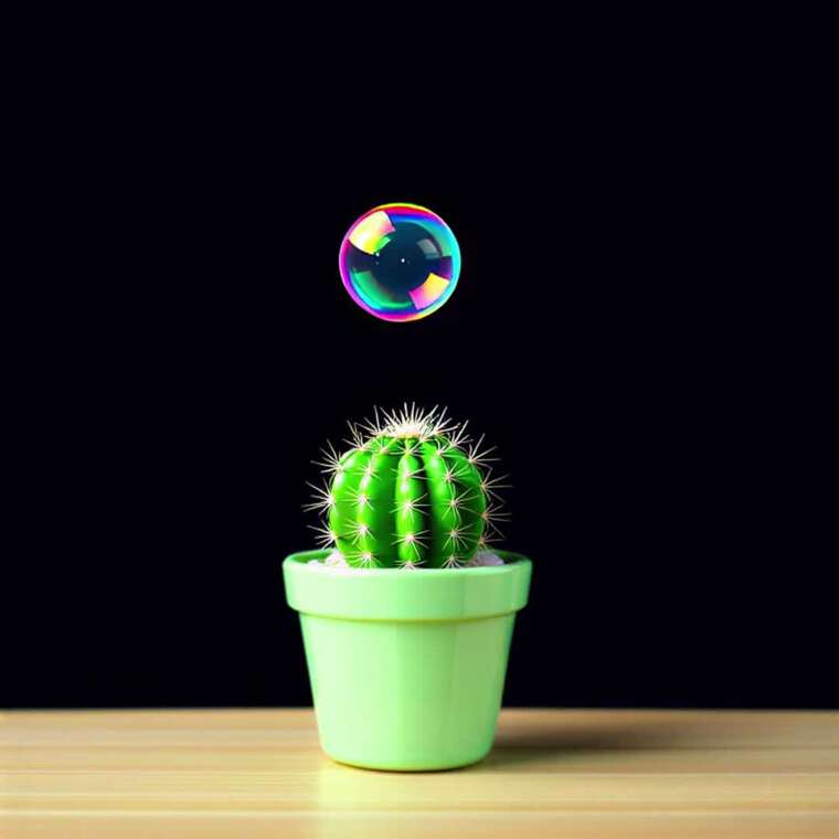 盆栽仙人掌与彩色泡泡