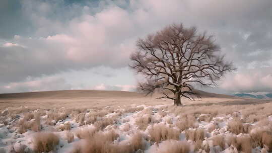 冬天草原上的一棵树