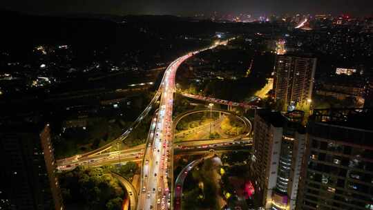 杭州钱塘江复兴立交桥夜晚夜景航拍复兴大桥