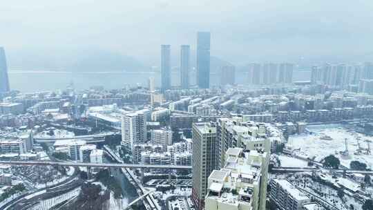 航拍城市下雪城市雪景视频素材模板下载