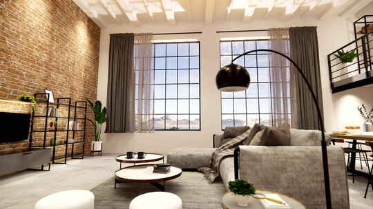 家居装饰现代阁楼室内设计。