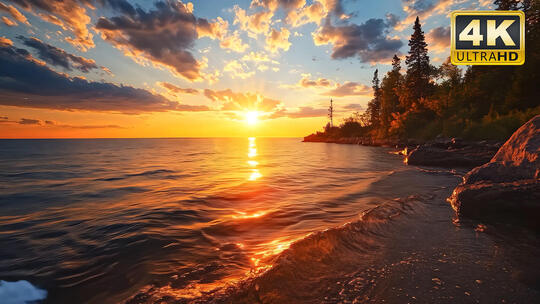 夕阳海浪浪花拍打扑向海岸岸边逆光特写