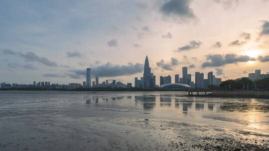 深圳湾后海天际线日落延时美景