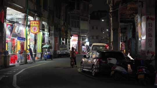 夜晚人文街景烟火气息市井生活江门街道骑楼