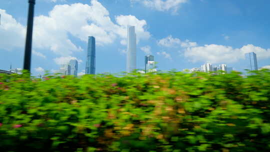 车窗外沿途景色 城市广州珠江风景