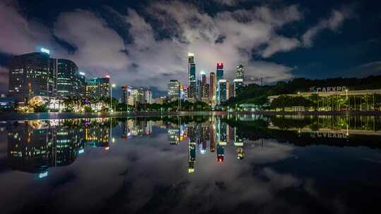 广西南宁东盟商务区夜景倒影延时