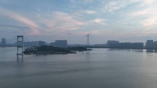 汕头海湾大桥清晨航拍空镜