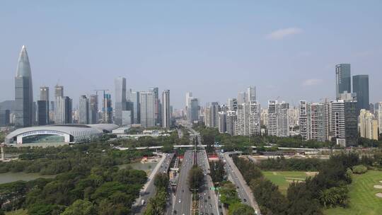 航拍深圳城市南山区春笋大厦深南大道