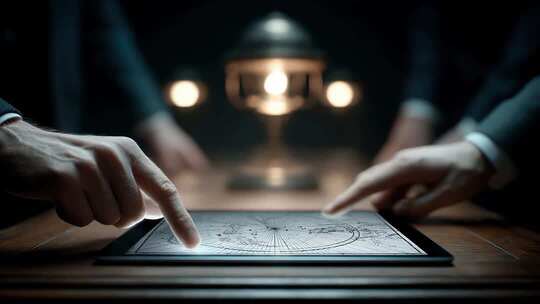 商业精英团队平板电脑协作战略部署