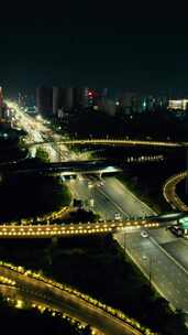 航拍河南郑州城市夜景竖屏
