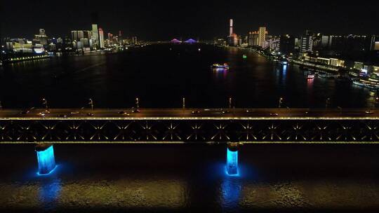 航拍湖北武汉长江大桥夜景视频素材模板下载
