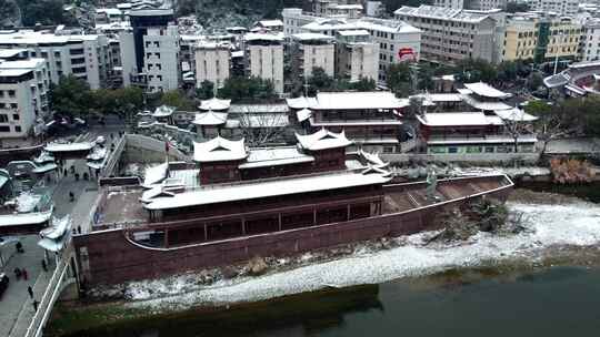 长汀古城雪景航拍