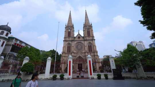 广州圣心大教堂延时建筑风光