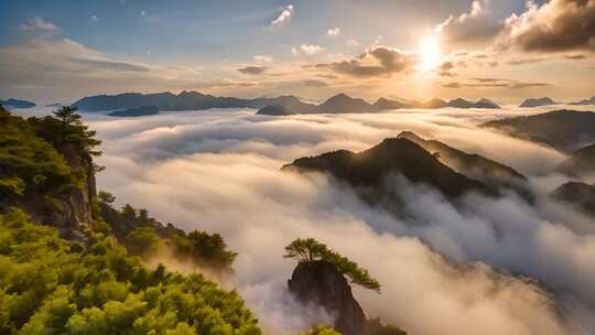 山峦云海日出全景