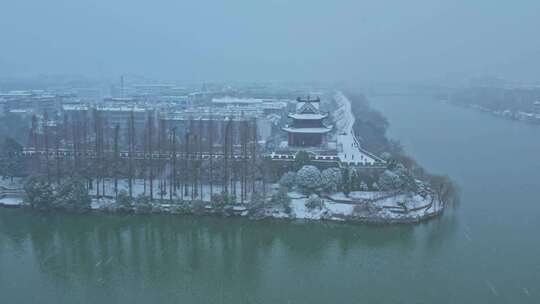 襄阳护城河  雪景 升格 仲宣楼