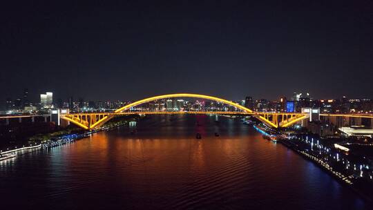 黄浦江卢浦大桥夜景航拍