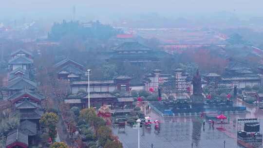 河南商丘火神台景区雪天航拍