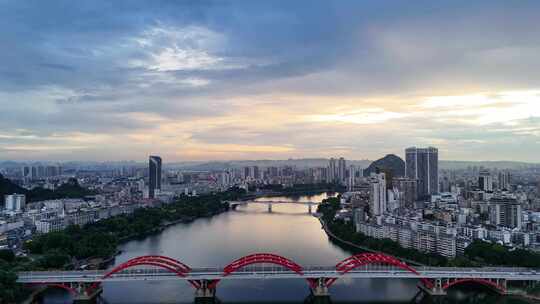 合集广西柳州城市晚霞夜幕降临航拍