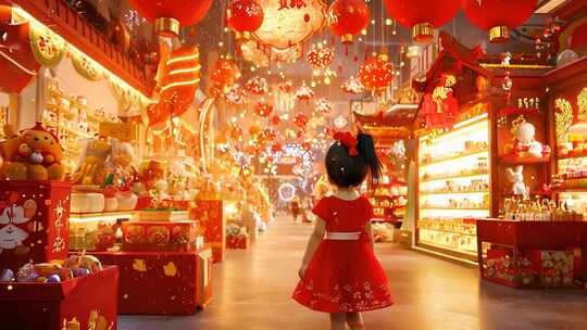 充满节日气氛的商业街区 新年购物气氛浓厚