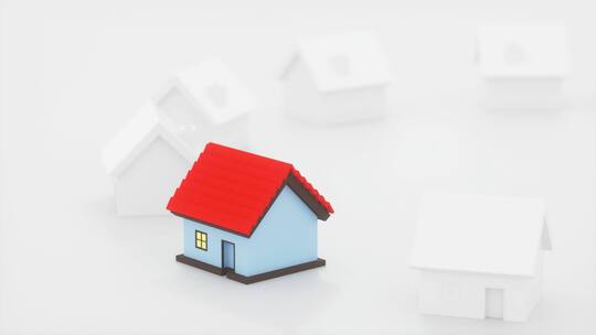白色简约小屋模型环绕的红色小屋模型