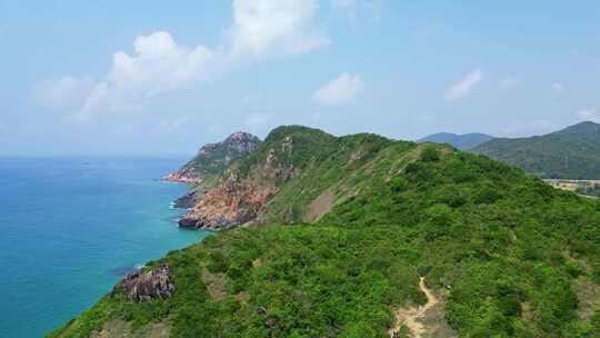 海南陵水虎岭尖岭高视角航拍蔚蓝色海岸线