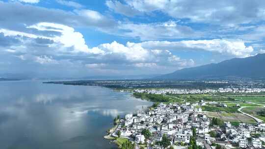 航拍云南旅游大理洱海湖景自然风景