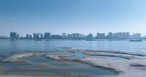 冬季长江浔阳江段航拍延时