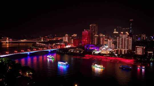 4K航拍广西柳州城市夜景灯光美景视频素材模板下载
