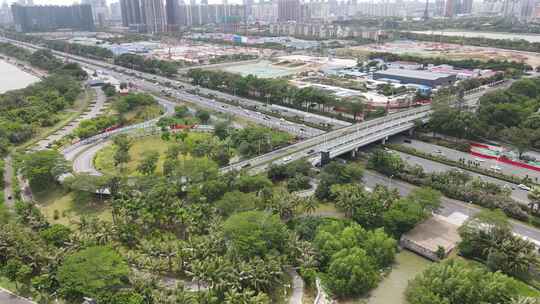 深圳滨海大道车流交通航拍