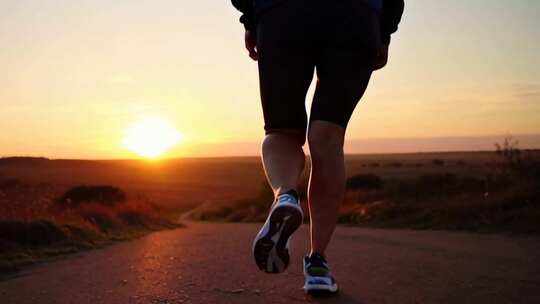 夕阳下奔跑跑步运动户外健身锻炼奋斗励志a