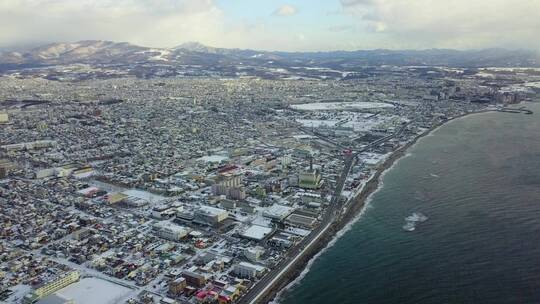 日本北海道函馆城市海岸线风光航拍