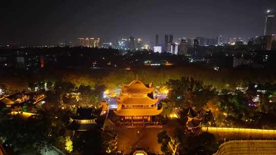 湖南岳阳楼景区夜景航拍