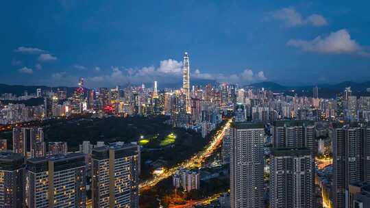 深圳城市蓝调夜景航拍延时