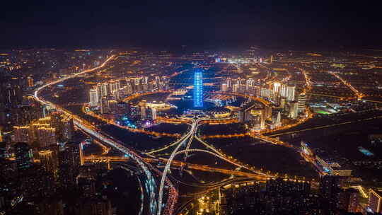 河南郑州市中心CBD大玉米楼航拍城市夜景