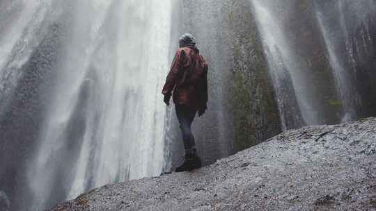 年轻，女人，散步，瀑布