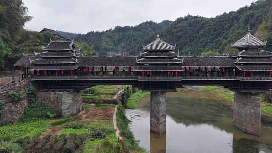 柳州三江程阳八寨景区程阳风雨桥航拍