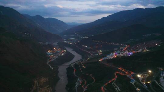 白鹤滩水电站夜景航拍