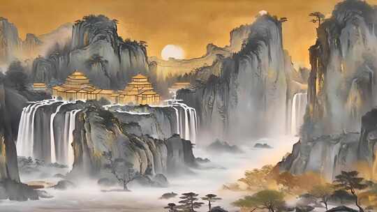 中国传统古风水墨山水背景壁纸