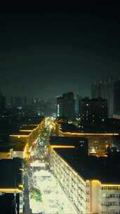 河南新乡城市夜景灯光交通竖屏航拍