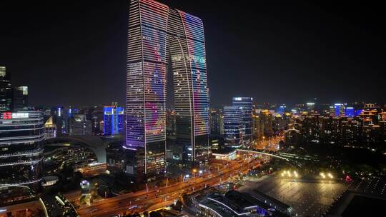 金鸡湖苏州中心夜晚航拍