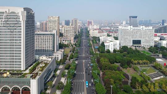 航拍金华市区道路现代高层建筑城市风光