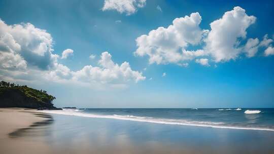 蓝天白云下的海滩海景