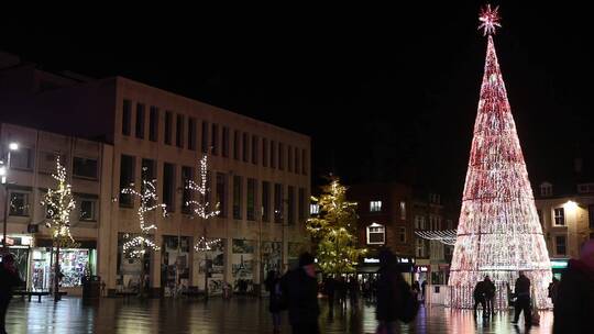 一棵彩灯圣诞树街道展示
