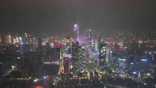 广州珠江新城灯光秀夜景航拍视频素材模板下载