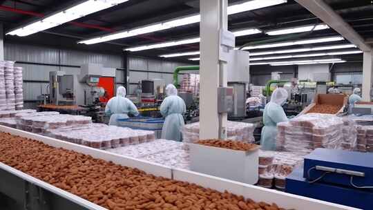 食品工厂工人操作流水线