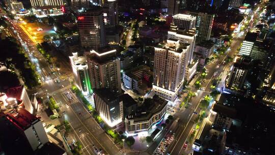 夜晚福建福州现代都市风景夜景航拍