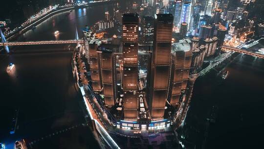 4K重庆来福士夜景航拍视频素材模板下载