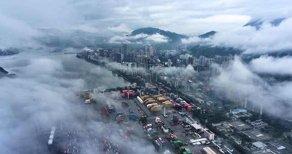 深圳盐田区云海云层沙头角海山航拍0052