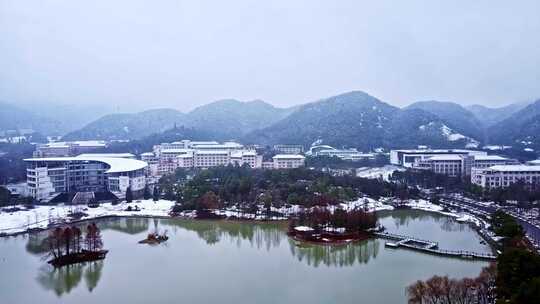 浙江农林大学冬季雪景风景航拍